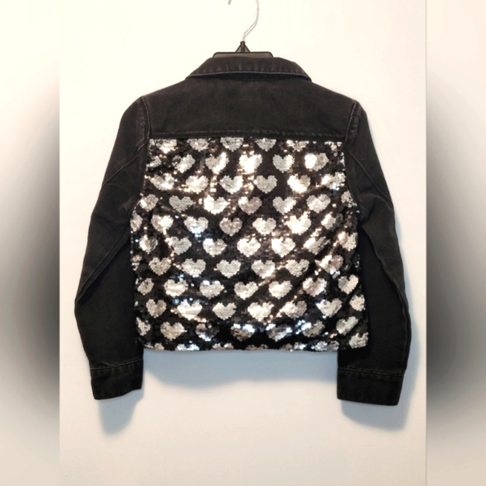 10/12Y Black jeans jacket with reversable seguins on the back